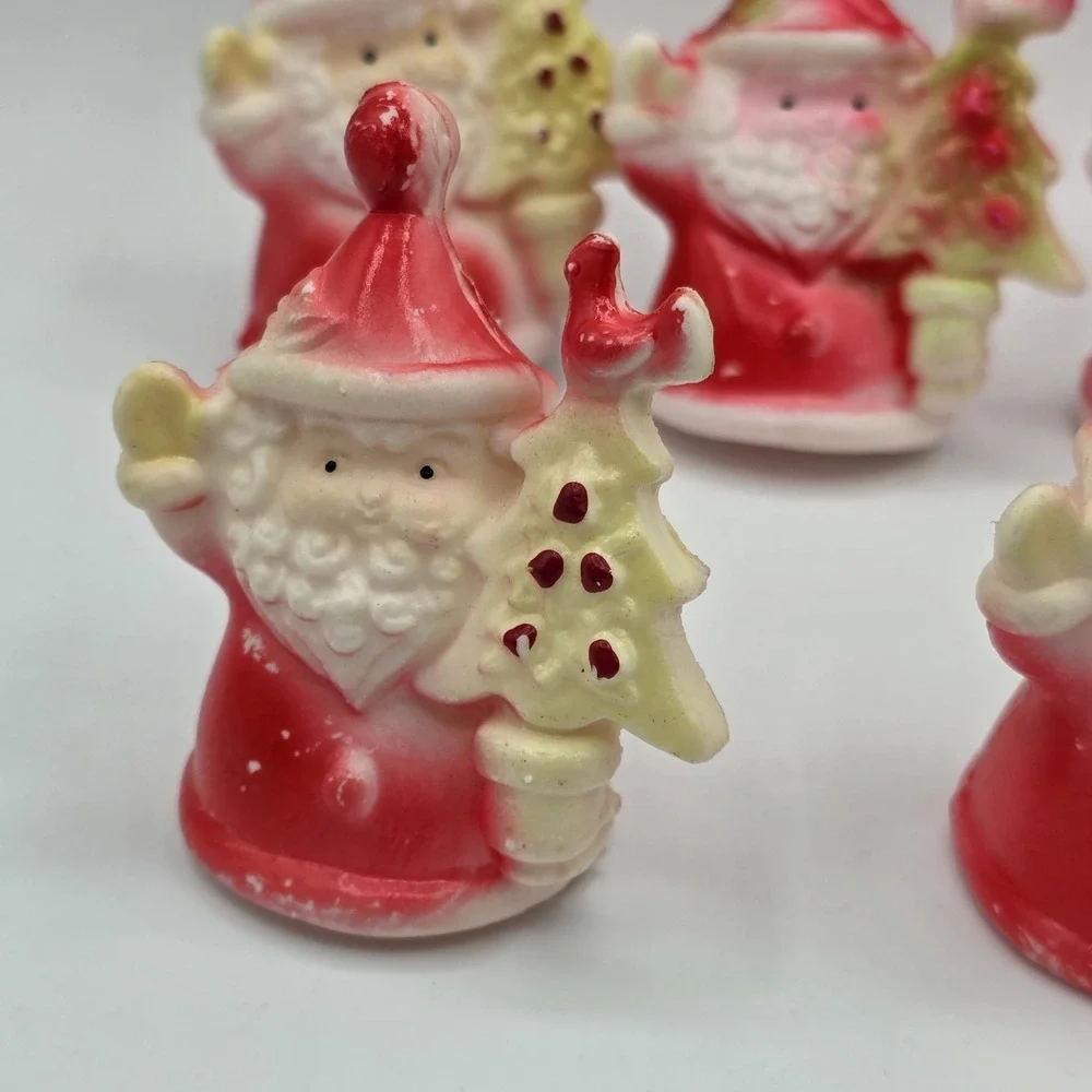5 Vtg Santa Claus Blow Mold Light Covers String Lights Christmas Holding Tree